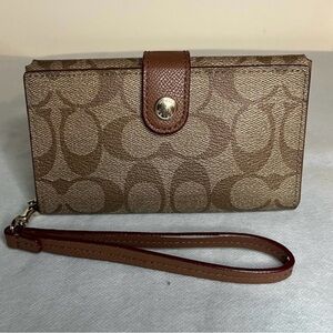 Coach Brown Signature Wristlet with Leather Strap